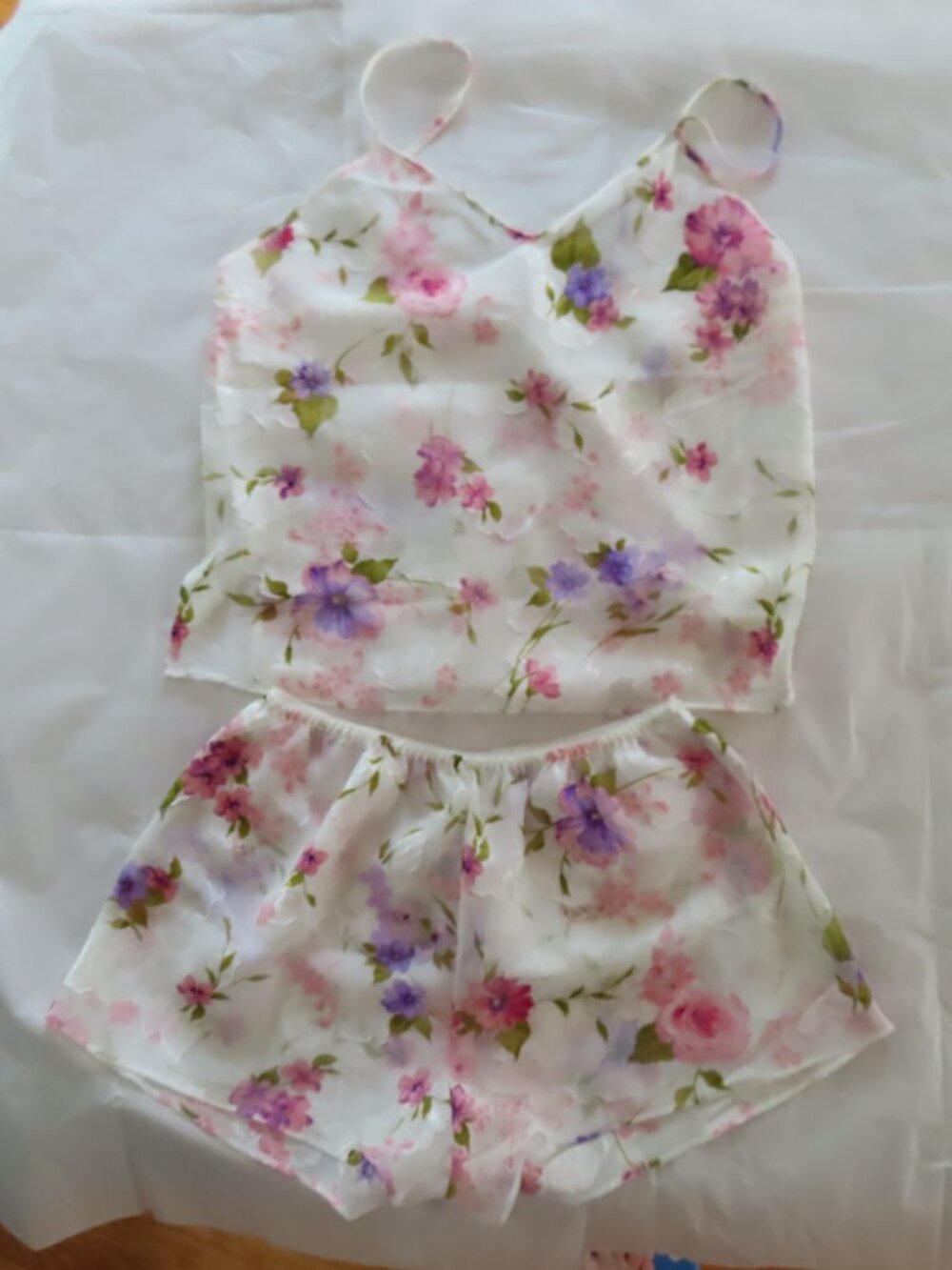 Floral Lingerie Set Sheer Top and Bottom Bride Honeymoon Romantic Vacation Med.